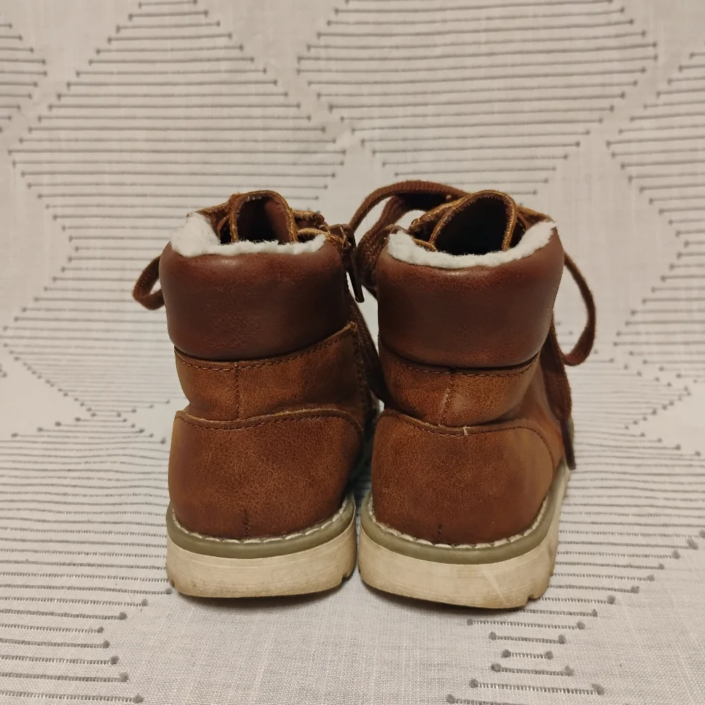 Old Navy Boys Hiker Boot Kids Brown Leather Lace-Up Boots Cognac Size 9